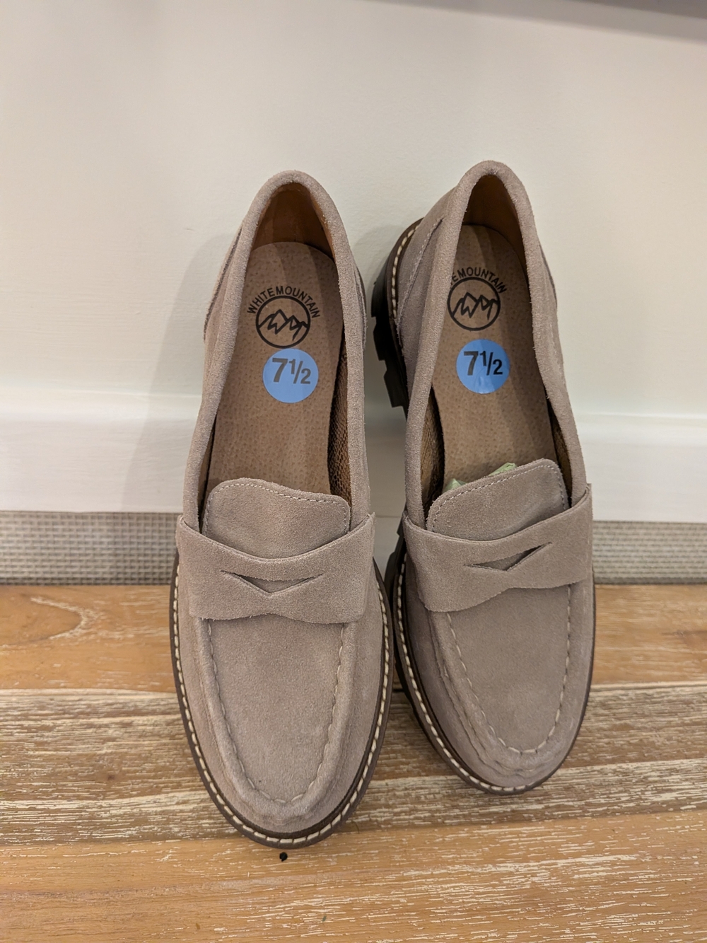 White Mountain Taupe Suede Penny Loafers for Women 7.5